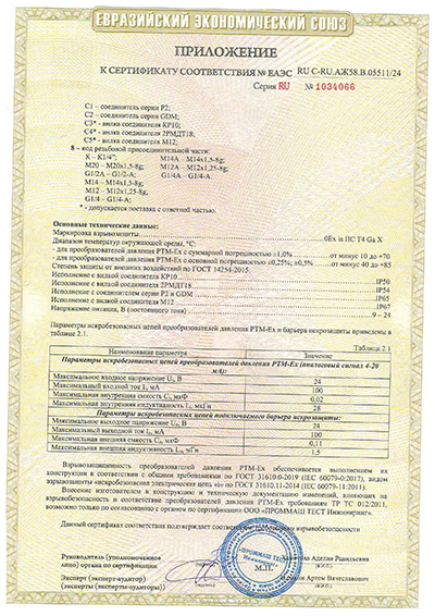 Сертификат соответствия преобразователей давления РТМ-Ex - фото 3